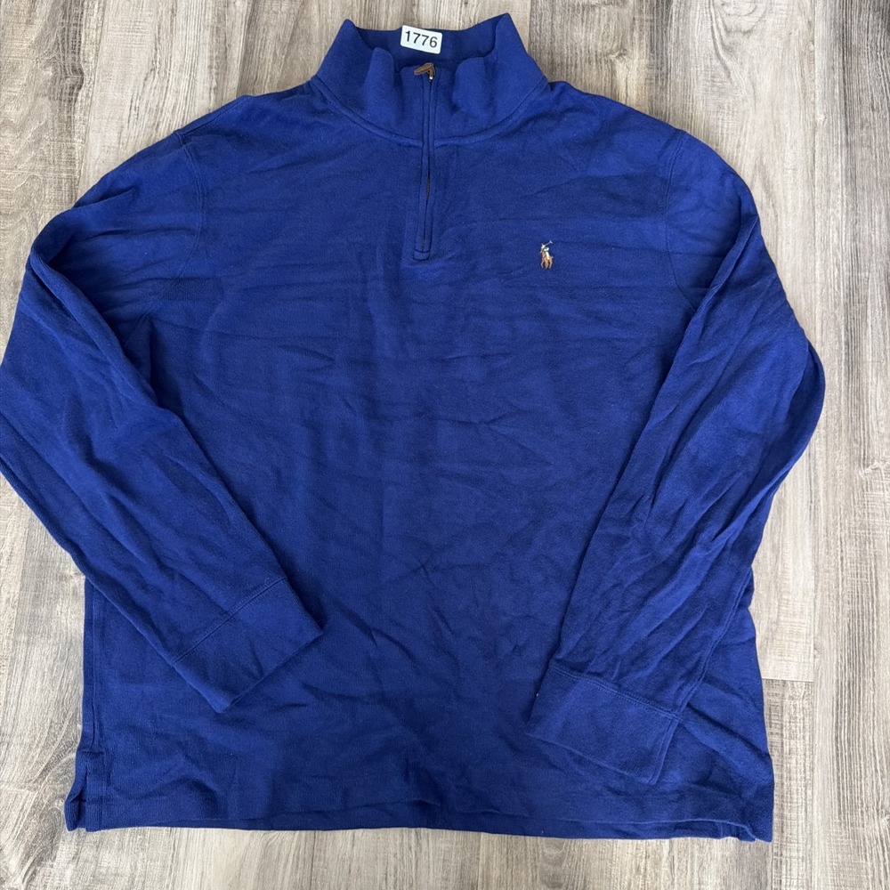 Polo Ralph Lauren Estate Rib 1/4 Zip Mock Neck Sweater Royal Blue Men's Size XL
